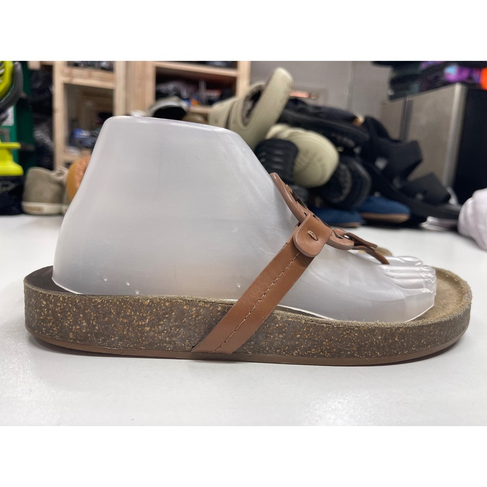 Tory Burch Miller Cloud Tan Leather Thong Sandals Logo Cork Slides Womens 8.5 - Picture 4 of 7